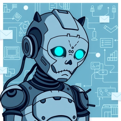 沮喪的 AI 搜尋缺失的網頁連結和內容藍圖的插圖