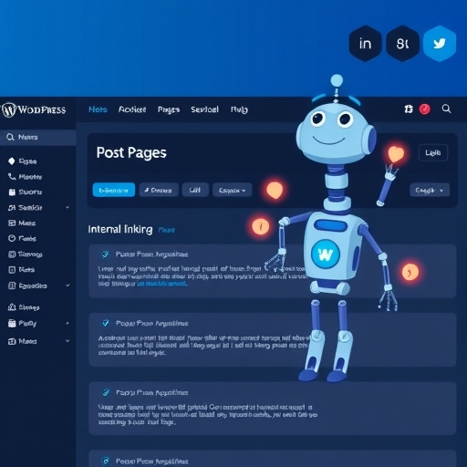 WordPress 後台儀表板顯示友好機器人圖示，連接文章與頁面的自動內部連結工具