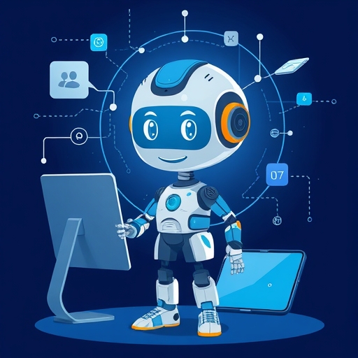 智能 AI 助理角色與數位裝置整合的插圖，象徵不同用戶互動與未來 AI 發展