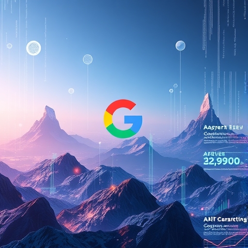 未來數位廣告景觀與 AI 元素及資料流圖示，背景為 Google 標誌象徵 ALF 推出