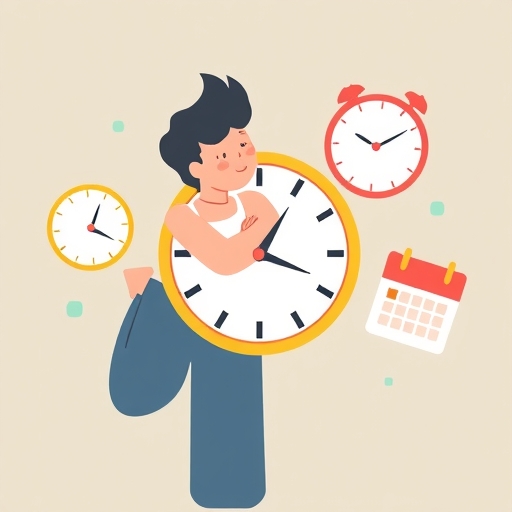 一位人士有效管理時間的圖示，包含時鐘與日曆象徵，代表黃金時段與高效分配作為生產力基礎