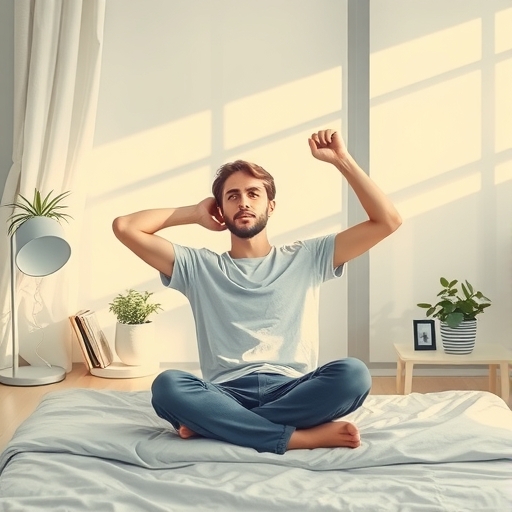 從疲憊到充滿活力的轉變,體現良好睡眠策略的寧靜場景