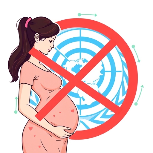illustration of a pregnant woman receiving dangerous AI health advice while a World Health Organization symbol is crossed out in the background highlighting the severe risks and medical misinformation